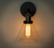Glass Cone Shade Wall Light. Industrial Retro Styled Bedside Light.-DWHOME