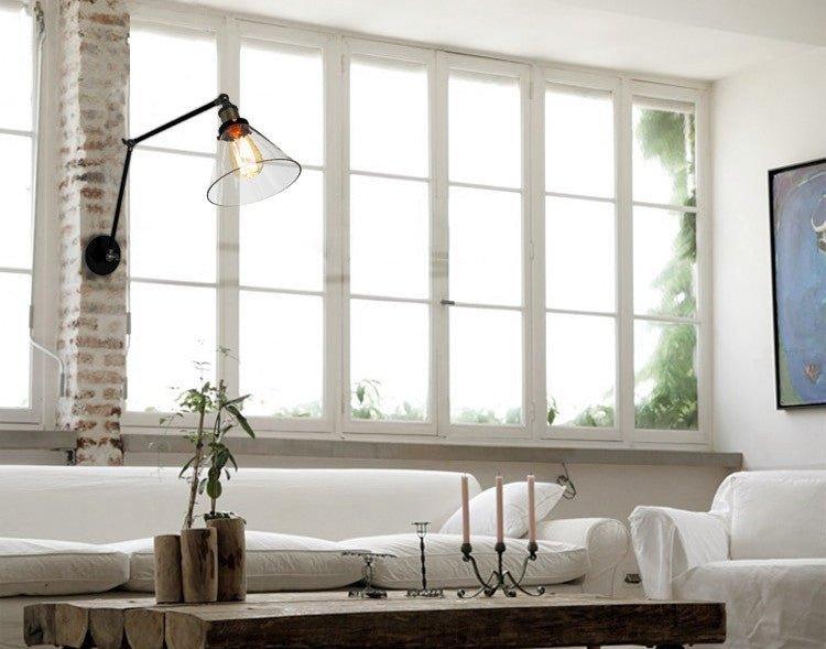 Glass Cone Shade Wall Light. Industrial Retro Styled Bedside Light.-DWHOME