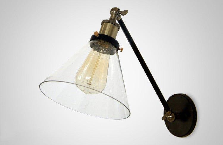 Glass Cone Shade Wall Light. Industrial Retro Styled Bedside Light..