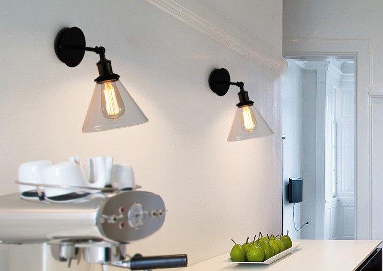 Glass Cone Shade Wall Light. Industrial Retro Styled Bedside Light.-DWHOME