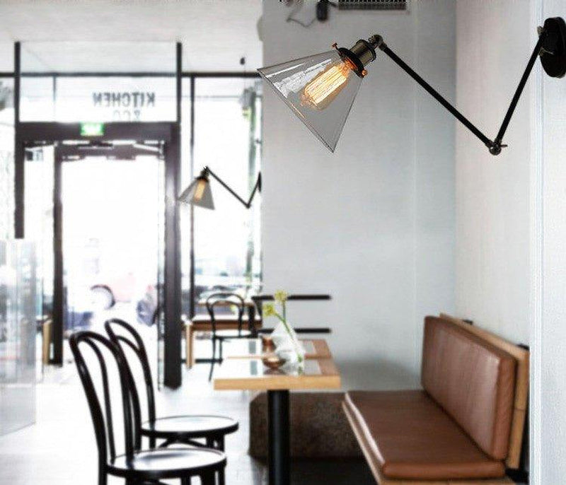 Glass Cone Shade Wall Light. Industrial Retro Styled Bedside Light.-DWHOME