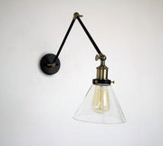 Glass Cone Shade Wall Light. Industrial Retro Styled Bedside Light.-DWHOME