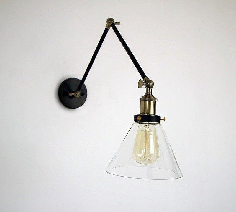 Glass Cone Shade Wall Light. Industrial Retro Styled Bedside Light.-DWHOME