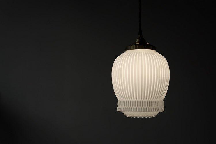 Greta fluted frosted glass mid century modern pendant light.