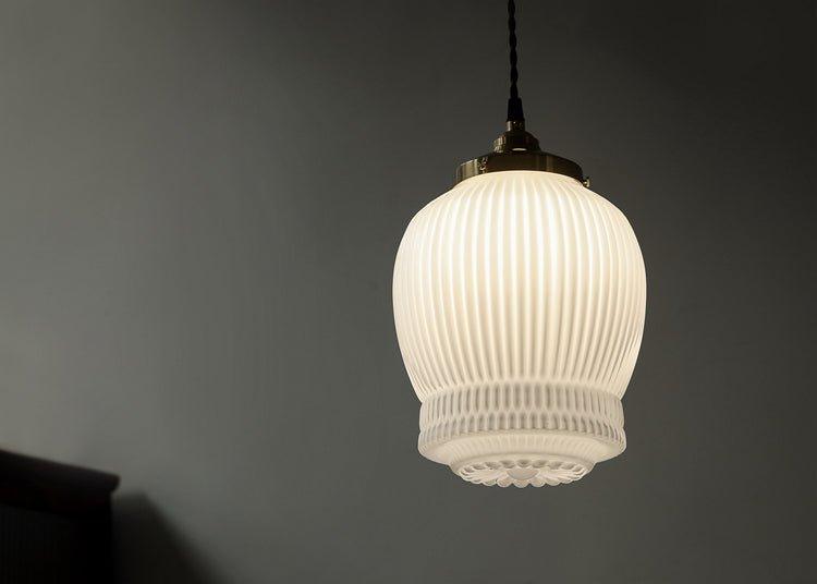 Greta fluted frosted glass mid century modern pendant light.