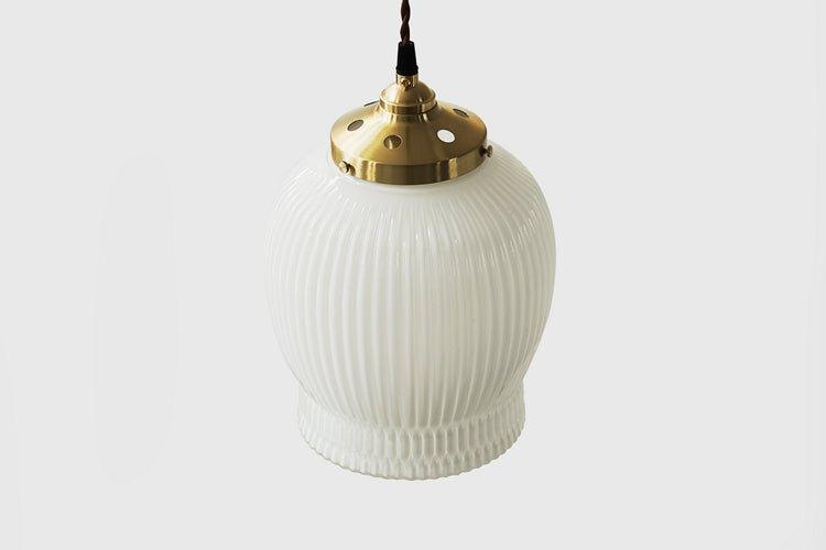 Greta fluted frosted glass mid century modern pendant light.