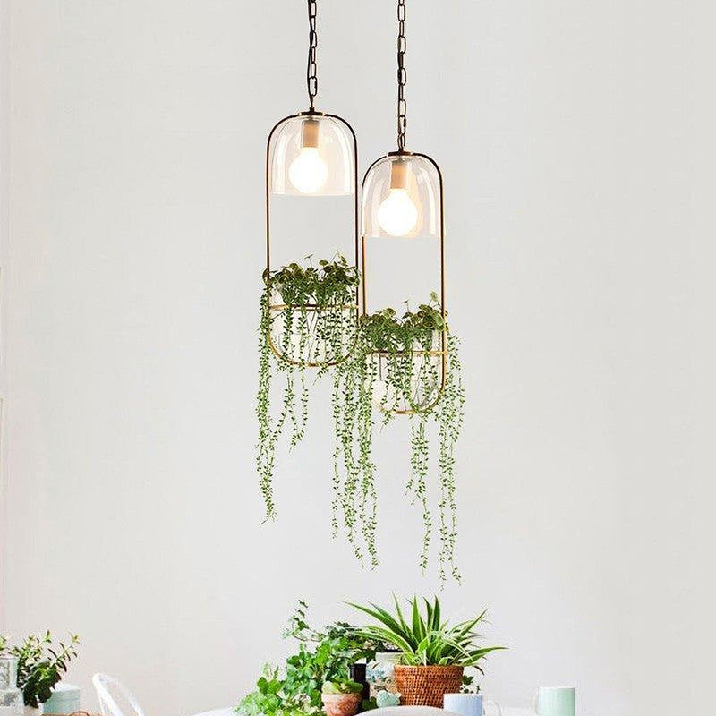 Hanging Plant Vase Brass Pendant Light-DWHOME