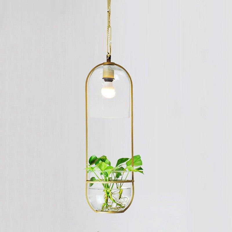 Hanging Plant Vase Brass Pendant Light-DWHOME