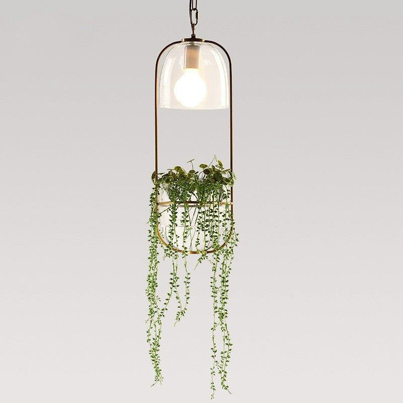 Hanging Plant Vase Brass Pendant Light-DWHOME