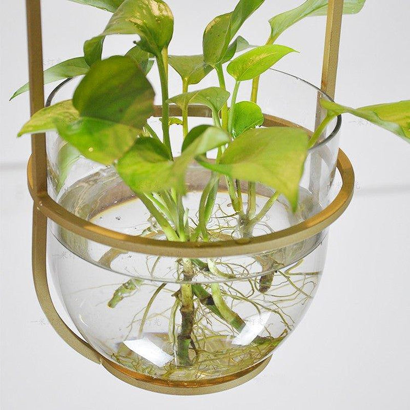 Hanging Plant Vase Brass Pendant Light-DWHOME