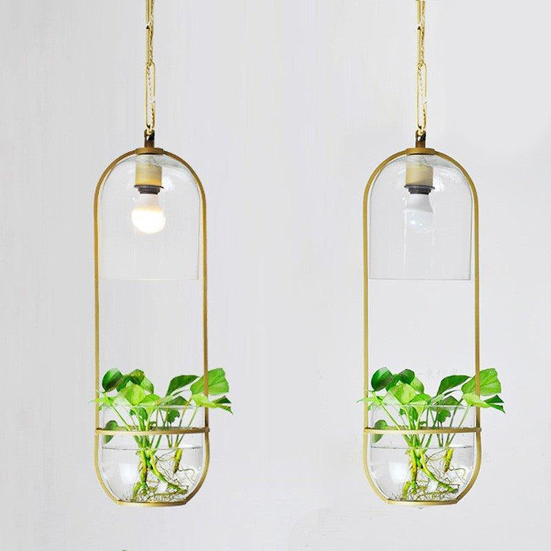 Hanging Plant Vase Brass Pendant Light-DWHOME