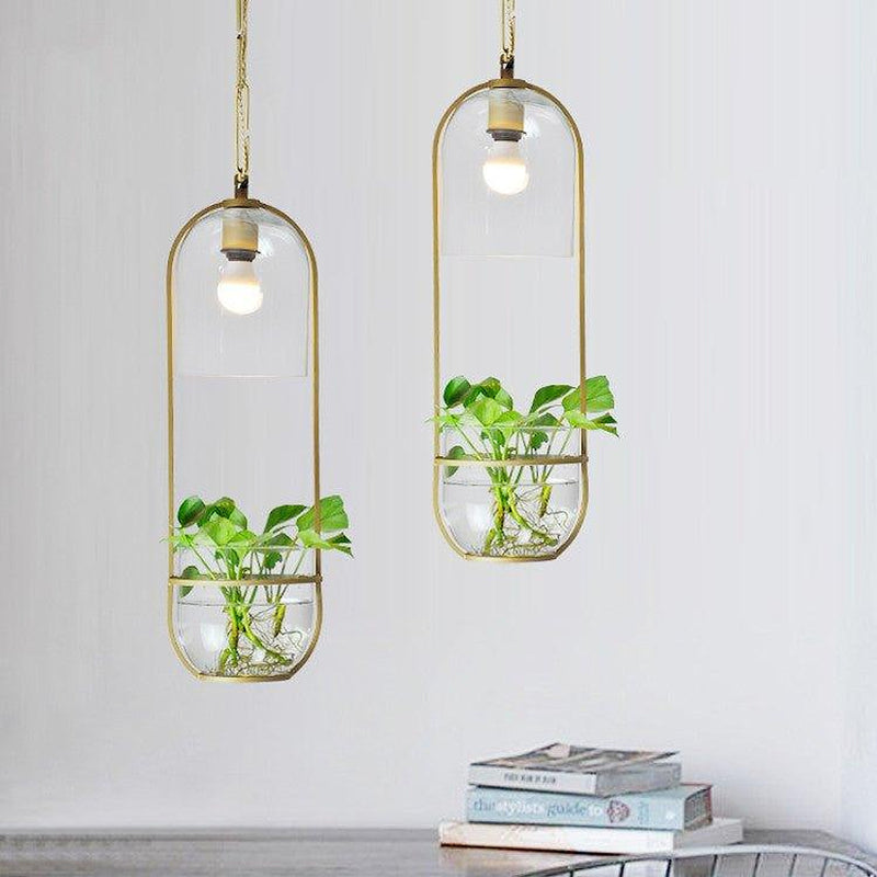 Hanging Plant Vase Brass Pendant Light-DWHOME