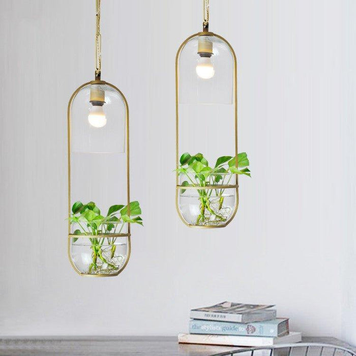 Hanging Plant Vase Brass Pendant Light.