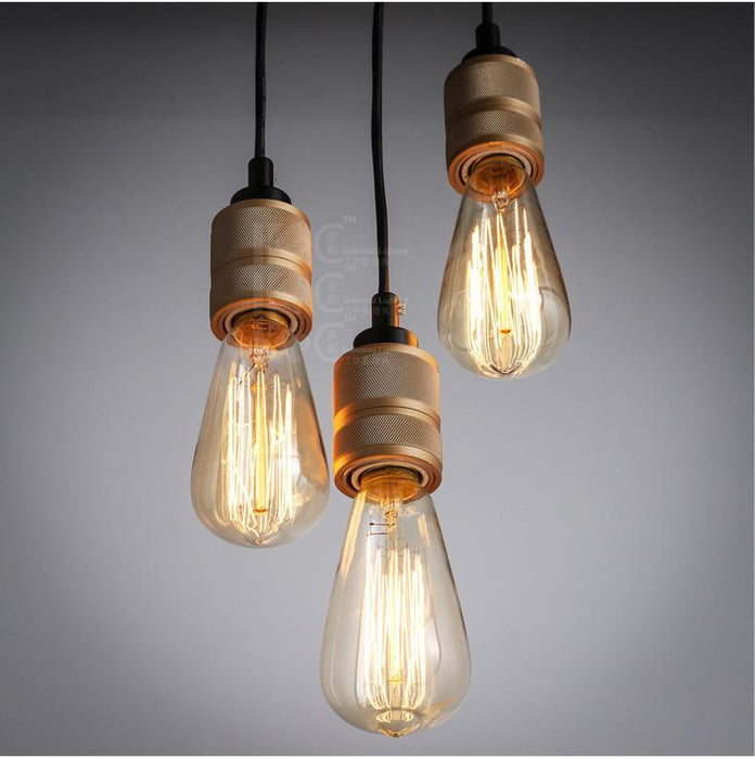 Hooked Brass 3 Bulb Cluster Pendant Light.