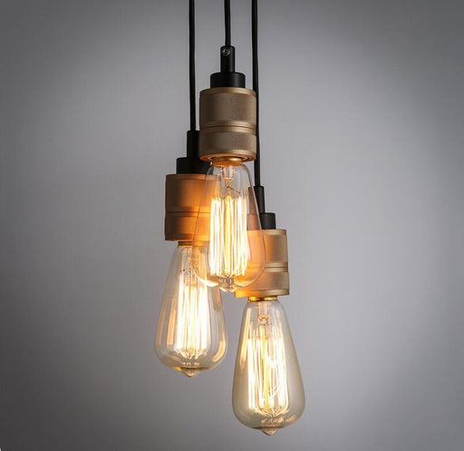 Hooked Brass 3 Bulb Cluster Pendant Light.