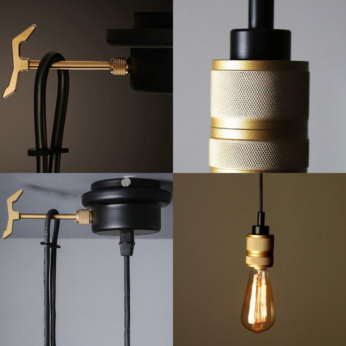 Hooked Brass 3 Bulb Cluster Pendant Light.