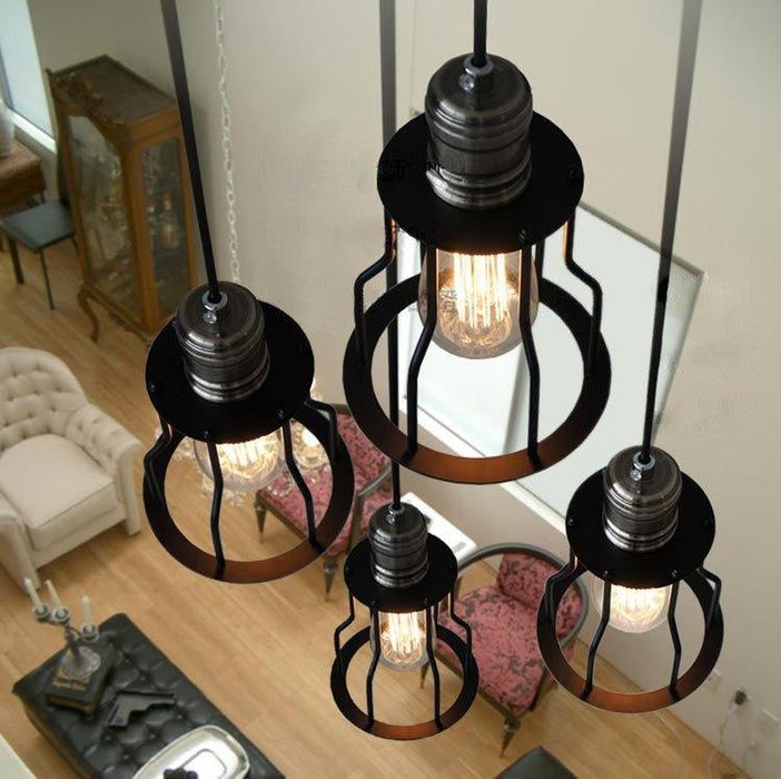 Industrial Wire Cage 6 Bulb Pendant Light.