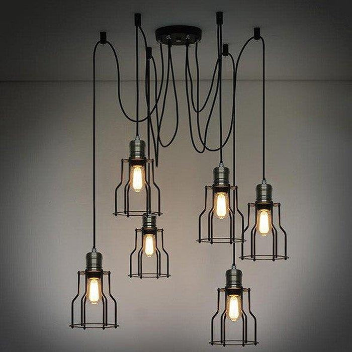 Plafonnier industriel en fil de fer avec 6 ampoules - DWHOME