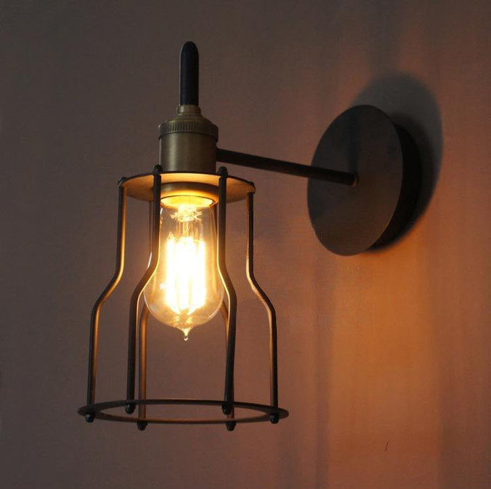 Iron Wire Cage Industrial Brass Fitting Wall Light.