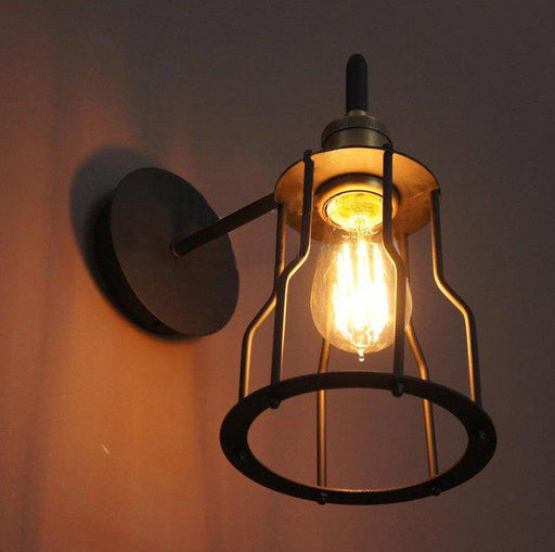 Iron Wire Cage Industrial Brass Fitting Wall Light.