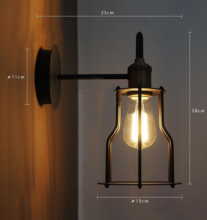 Iron Wire Cage Industrial Brass Fitting Wall Light-DWHOME