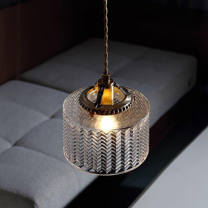 Jaipur Fluted Dome Glass With Brass Fitting Art Deco Pendant Light-DWHOME