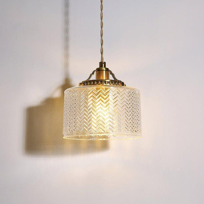 Jaipur Fluted Dome Glass With Brass Fitting Art Deco Pendant Light-DWHOME