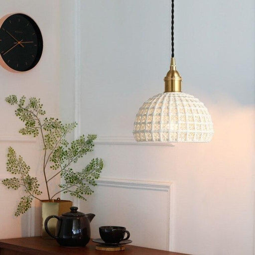 Japanese Style Woven Ceramic Pendant Light.