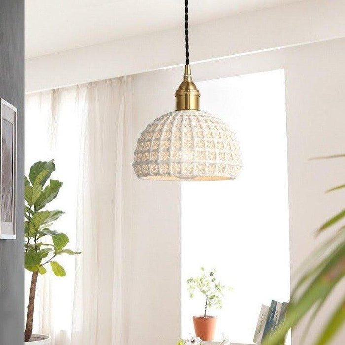 Japanese Style Woven Ceramic Pendant Light.