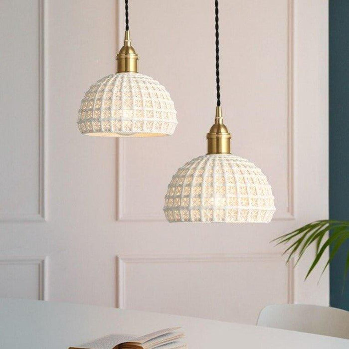 Japanese Style Woven Ceramic Pendant Light.