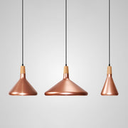 Kopar Minimalist Copper Brass Coloured Shade And Wooden Pendant Light-DWHOME