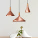 Kopar Minimalist Copper Brass Coloured Shade And Wooden Pendant Light.