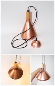 Kopar Minimalist Copper Brass Coloured Shade And Wooden Pendant Light-DWHOME