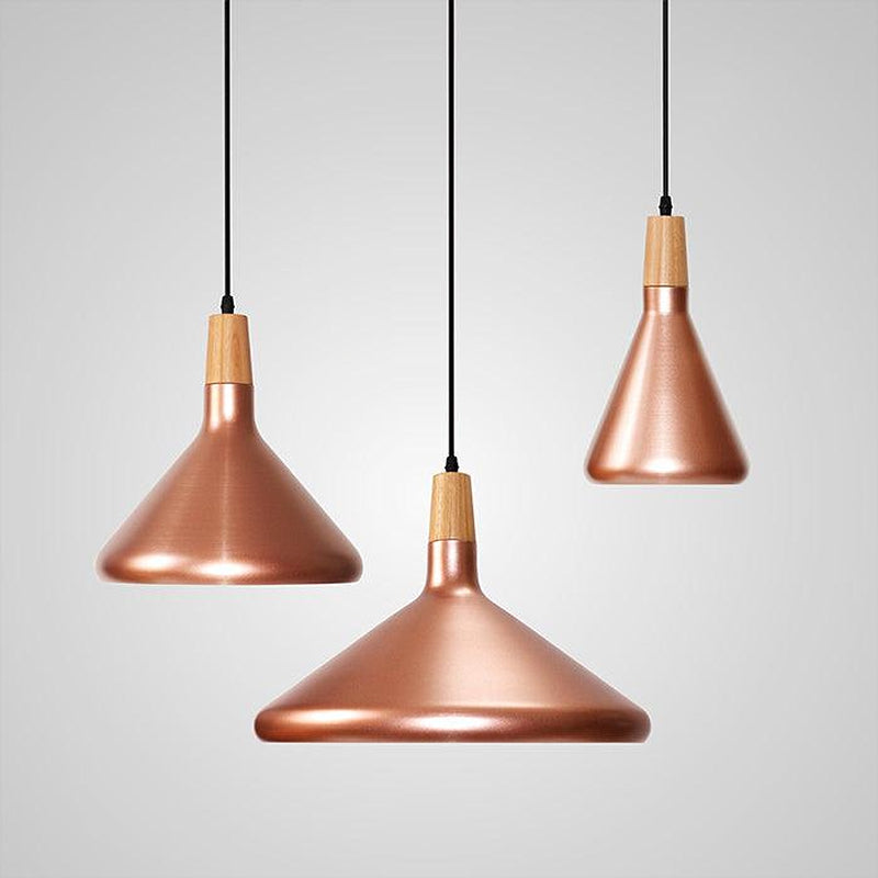 Kopar Minimalist Copper Brass Coloured Shade And Wooden Pendant Light-DWHOME