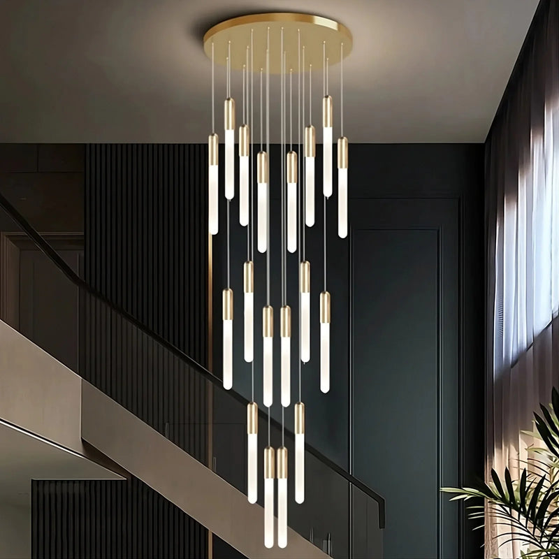 Villa Forci Duplex Staircase Foyer Chandelier, Gold-DWHOME