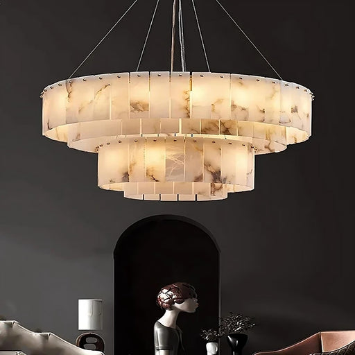 Multi-Layer Natural Marble Modern Chandelier.