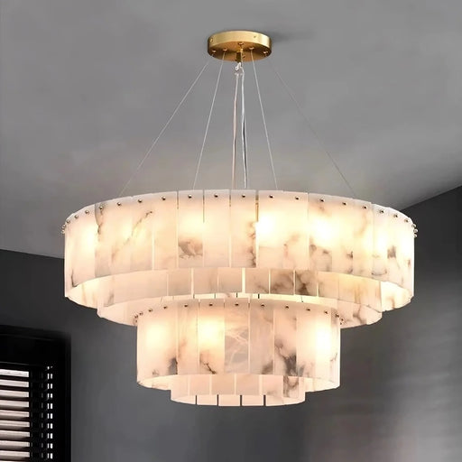 Multi-Layer Natural Marble Modern Chandelier.