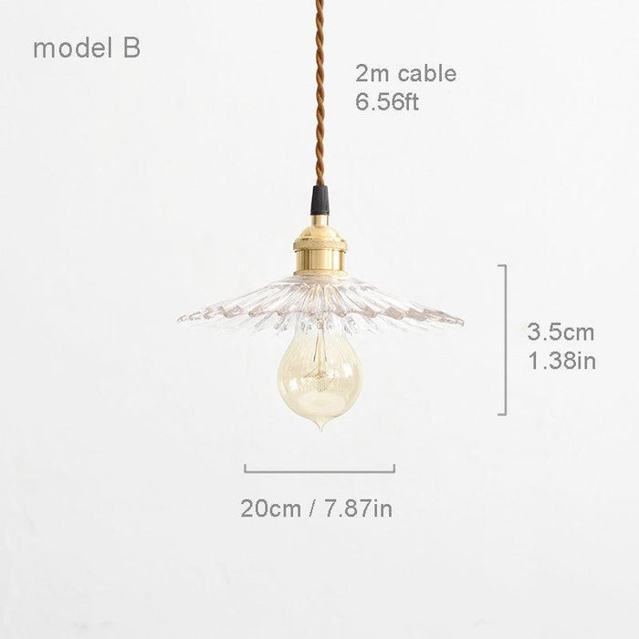 Petunia Glass Mid Century Brass Pendant Light.