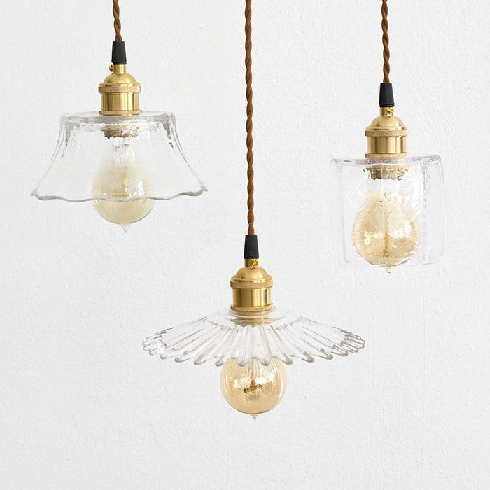 Petunia Glass Mid Century Brass Pendant Light.