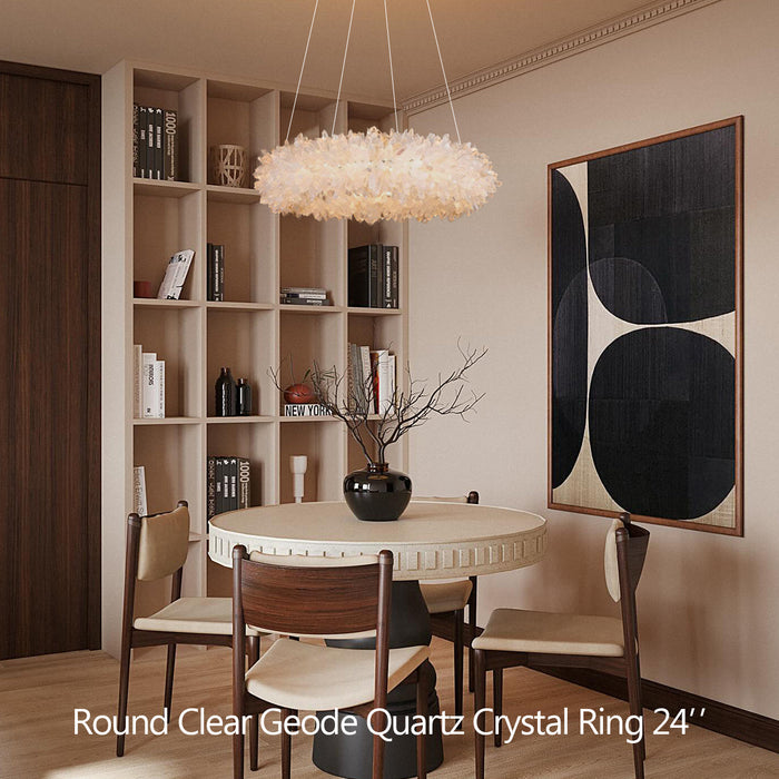 24-47 Inch Round Clear Geode Quartz Crystal Ring Pendant Light Modern Chandelier for Living Room-DWHOME