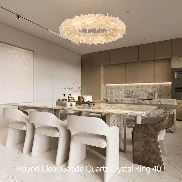 24-47 Inch Round Clear Geode Quartz Crystal Ring Pendant Light Modern Chandelier for Living Room-DWHOME