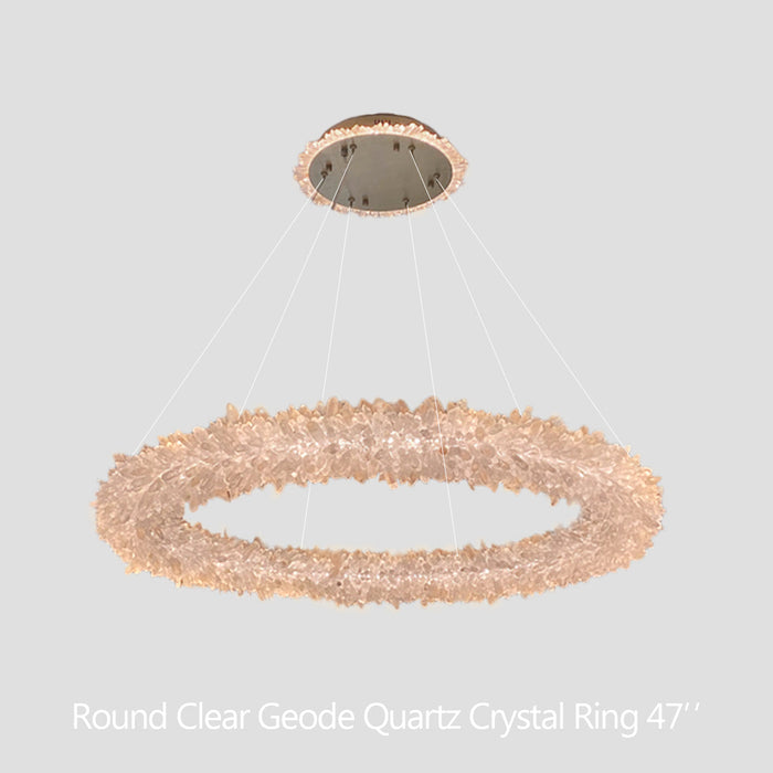 24-47 Inch Round Clear Geode Quartz Crystal Ring Pendant Light Modern Chandelier for Living Room-DWHOME