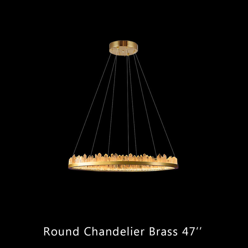 36 Inch Round Modern Chandelier Brass & Clear Geode Quartz Crystal Hanging Light-DWHOME
