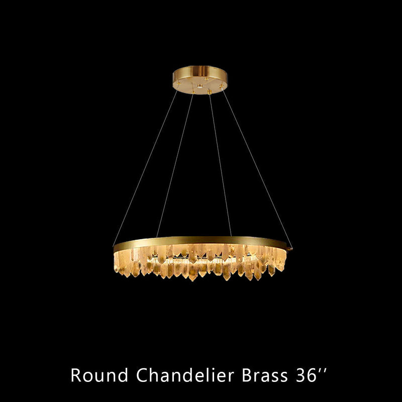 36 Inch Round Modern Chandelier Brass & Clear Geode Quartz Crystal Hanging Light-DWHOME