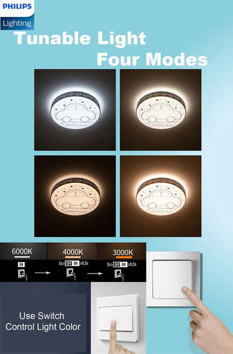 Philips LED CL551/552 Ceiling Light Children Cartoon Blue Car Pink Moon Shape Tunable Light Color Four Lighting Modes.