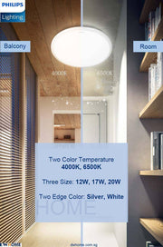 PHILIPS LED Ceiling light CL254 Series Round, 12W/17W/20W, Silver, White Edge Color, Bright-DWHOME