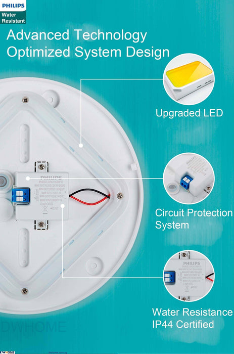 PHILIPS 10W/17W LED Ceiling Light Water Resistance IP44 Certified Round.