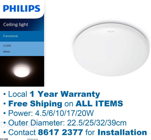 PHILIPS LED Ceiling Light CL200 Series Round, Cool White light/Cool Daylight, 6W/10W/17W/24W.