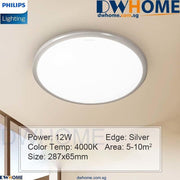 PHILIPS LED Ceiling light CL254 Series Round, 12W/17W/20W, Silver, White Edge Color, Bright-DWHOME