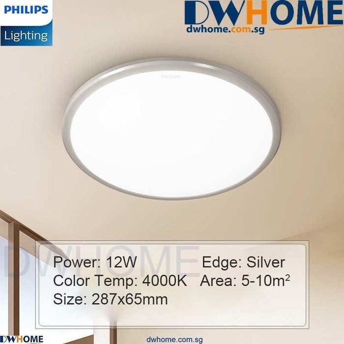 PHILIPS LED Ceiling light CL254 Series Round, 12W/17W/20W, Silver, White Edge Color, Bright.